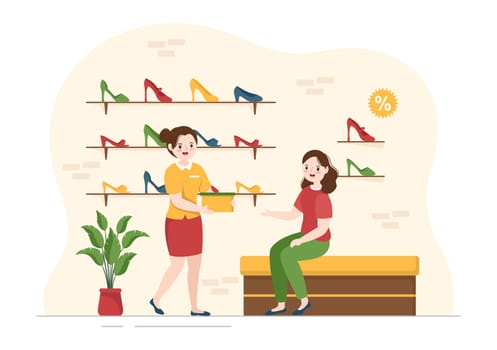 Shoe Store with New Collection Men or Women Various Models or Colors of Sneakers and High Heels in Flat Cartoon Hand Drawn Templates Illustration