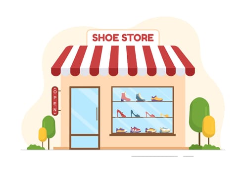 Shoe Store with New Collection Men or Women Various Models or Colors of Sneakers and High Heels in Flat Cartoon Hand Drawn Templates Illustration