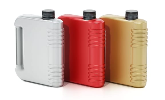 Motor oil bottles isolated on white background. 3D illustration.