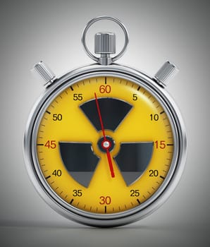 Chronometer with radiation icon. Nuclear war countdown concept. 3D illustration.