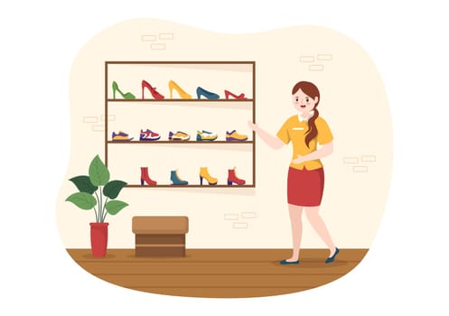 Shoe Store with New Collection Men or Women Various Models or Colors of Sneakers and High Heels in Flat Cartoon Hand Drawn Templates Illustration