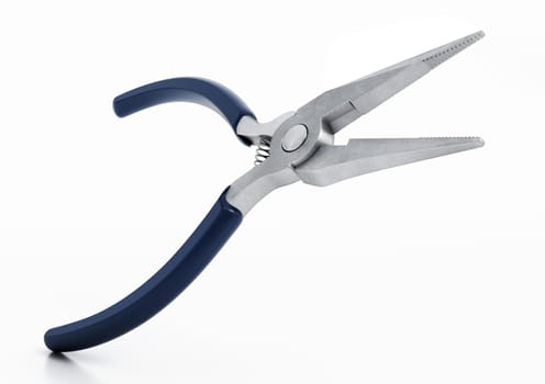 Long nose pliers isolated on white background. 3D illustration.