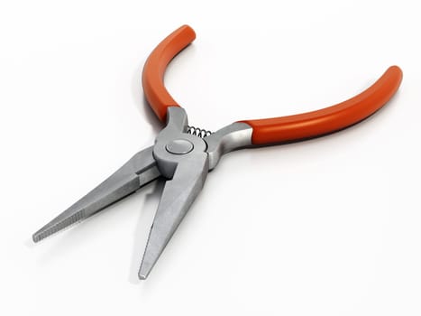 Long nose pliers isolated on white background. 3D illustration.