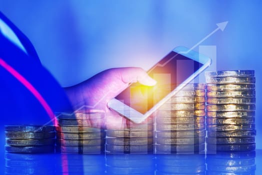 Duoble exposure, Investor online saving concept, Online Investment Savings, Online Stock Investors, Internet Financial Transactions, Save Monney for Investors Using Internet to Trade Stocks or Trade Fund