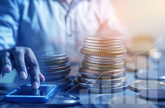 Duoble Exposure, Internet Banking Savings Concept, Online Investment Savings, Online Stock Investors, Internet Financial Transactions, Save Monney for Investors Using Internet to Trade Stocks or Trade Fund