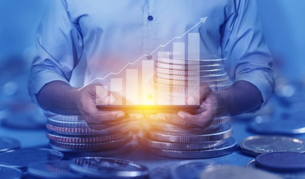 Duoble exposure, Investor online saving concept, Online Investment Savings, Online Stock Investors, Internet Financial Transactions, Save Monney for Investors Using Internet to Trade Stocks or Trade Fund