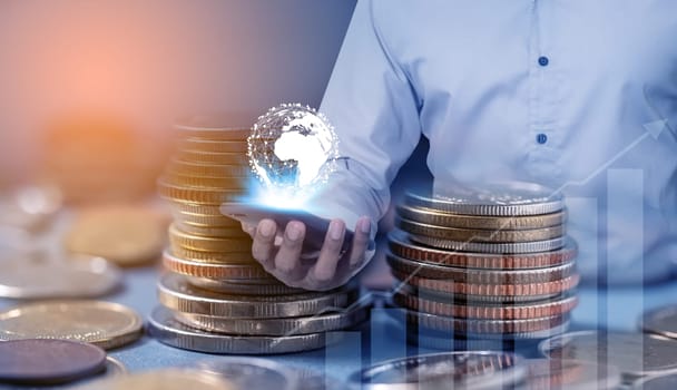 Duoble Exposure, Internet Banking Savings Concept, Online Investment Savings, Online Stock Investors, Internet Financial Transactions, Save Monney for Investors Using Internet to Trade Stocks or Trade Fund