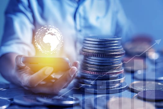 Duoble Exposure, Internet Banking Savings Concept, Online Investment Savings, Online Stock Investors, Internet Financial Transactions, Save Monney for Investors Using Internet to Trade Stocks or Trade Fund