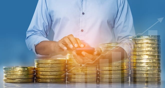 Duoble Exposure, Internet Banking Savings Concept, Online Investment Savings, Online Stock Investors, Internet Financial Transactions, Save Monney for Investors Using Internet to Trade Stocks or Trade Fund