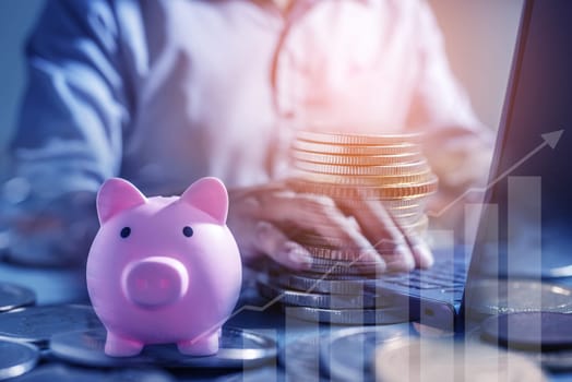Duoble exposure, Investor online saving concept, Online Investment Savings, Online Stock Investors, Internet Financial Transactions, Save Monney for Investors Using Internet to Trade Stocks or Trade Fund