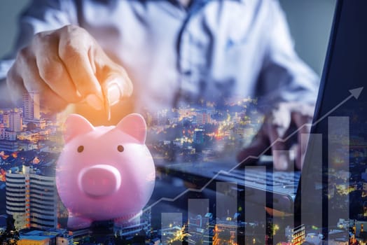 Duoble Exposure, Internet Banking Savings Concept, Online Investment Savings, Online Stock Investors, Internet Financial Transactions, Save Monney for Investors Using Internet to Trade Stocks or Trade Fund