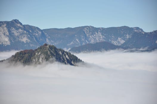Mountains in Berchtesgadener Land, Alps in Bavaria, submerged in clouds