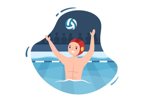 Water Polo Sport Player Playing to Throw the Ball on the Opponent's Goal in the Swimming Pool in Flat Cartoon Hand Drawn Templates Illustration