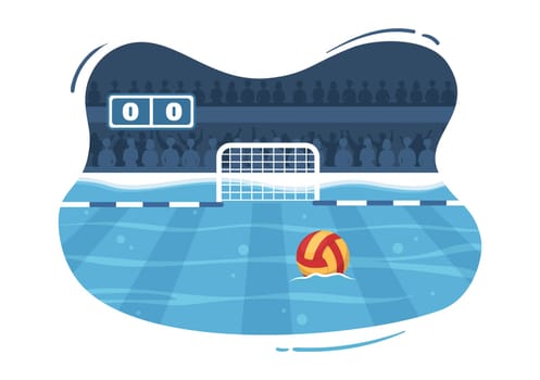 Water Polo Sport Player Playing to Throw the Ball on the Opponent's Goal in the Swimming Pool in Flat Cartoon Hand Drawn Templates Illustration