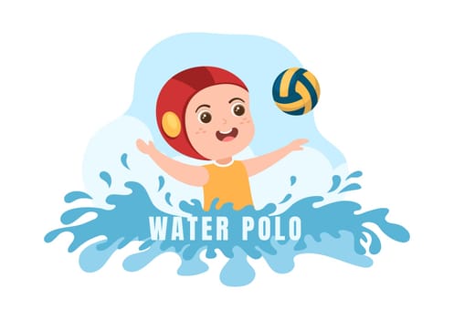 Water Polo Sport Player Playing to Throw the Ball on the Opponent's Goal in the Swimming Pool in Flat Cartoon Hand Drawn Templates Illustration