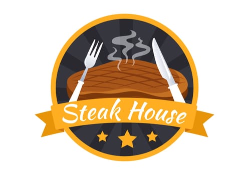 Steakhouse of Grilled Meat with Juicy Delicious Steak, Salad and Tomatoes for Barbecue in Flat Cartoon Hand Drawn Template Illustration
