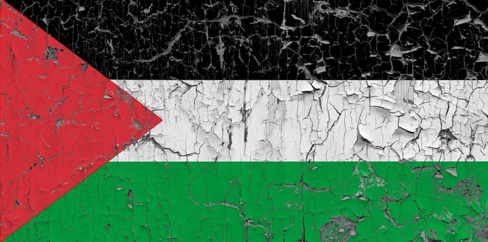 3D Flag of Palestine on an old stone wall background.