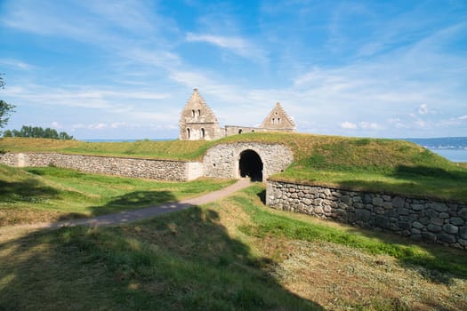 Visingsborg Castle in Sweden on the island of Visingsoe in Lake Vaetterm. Ruin from the Middle Ages from the Swedish king. Landscape photo