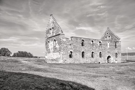 Visingsborg Castle in Sweden on the island of Visingsoe in Lake Vaetterm. Ruin from the Middle Ages from the Swedish king. Landscape photo