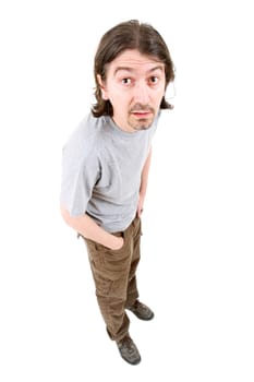young casual man full body in a white background