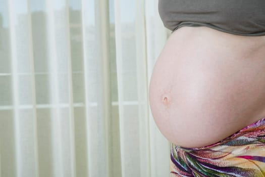 Closeup of pregnant woman at home