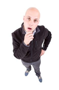 young casual man full body in a white background