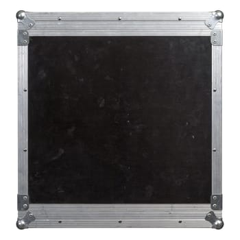 Photo of a isolated road case or flight case with reinforced metal corners.  Background image for music-related shipping and touring. Clipping path included..