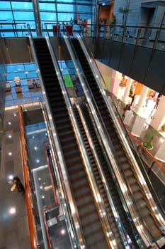 The escalators in the convention and entertainment center