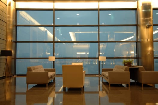 The waiting area with lounge in entertainment center