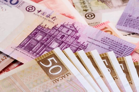 The stack of Macau money (bills and notes)