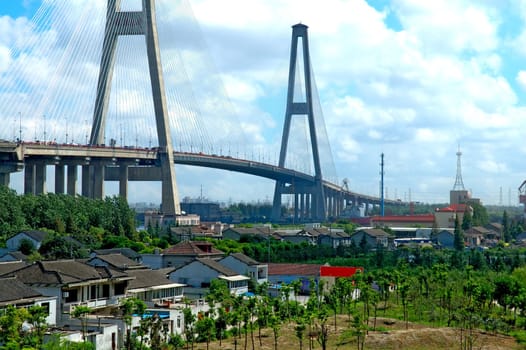 The panorama of Xu Pu bridge in Shanghai, China