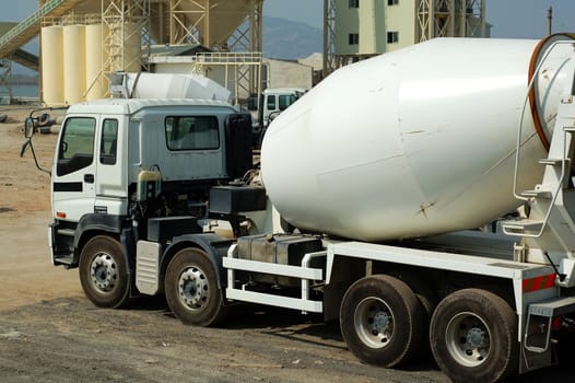 Cememt mixer trucks in the plant
