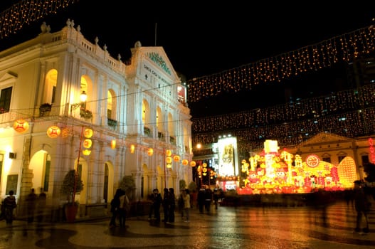 The santa casa de misericordia in the senado square in Macau, with decoration laterns