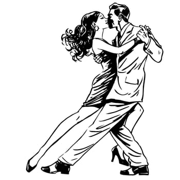 Man and woman dancing couple tango retro line art. Man and woman dancing couple tango retro line art. Graphics the emotions of love and hobby