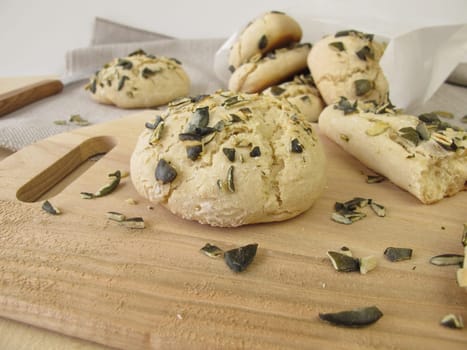 Bread rolls and bread bars with pumpkin seeds