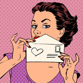 Woman letter love message Valentines day wedding pop art retro comic vintage