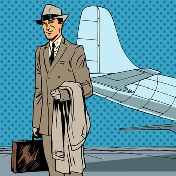 Male passenger air traveler business trip businessman pop art retro comic vintage