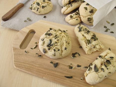 Bread rolls and bread bars with pumpkin seeds