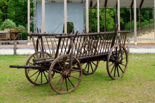 An old nostalgic wooden carriage trailer.