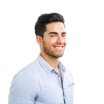 Portrait of happy handsome young man looking through his hands