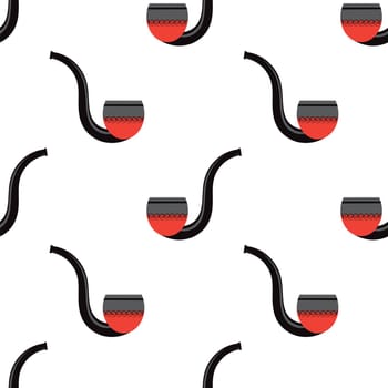 Wooden Smoking Pipe Silhouette Seamless Pattern Isolated on White Background.