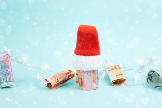 Christmas fairy lights with money, increase of electricity costs, save energy at the holiday season