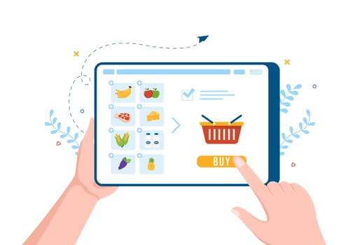 Online Grocery Store or Supermarket to Order Daily Necessities or Food via the App in Flat Cartoon Hand Drawn Templates Illustration