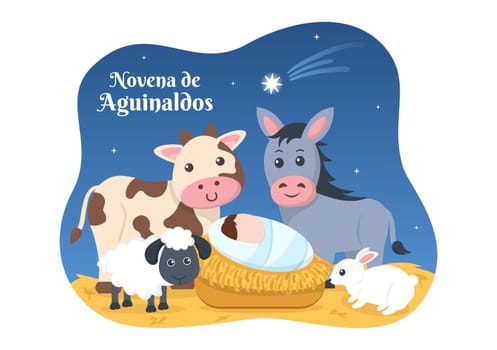 Novena De Aguinaldos Holiday Tradition in Colombia for Families to Get Together at Christmas in Flat Cartoon Hand Drawn Templates Illustration