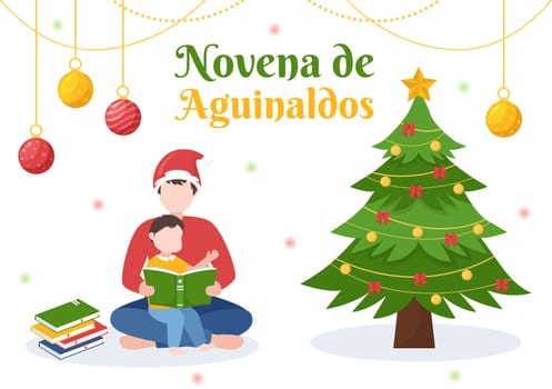 Novena De Aguinaldos Holiday Tradition in Colombia for Families to Get Together at Christmas in Flat Cartoon Hand Drawn Templates Illustration
