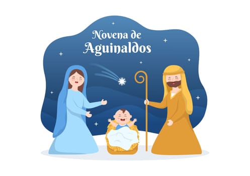 Novena De Aguinaldos Holiday Tradition in Colombia for Families to Get Together at Christmas in Flat Cartoon Hand Drawn Templates Illustration