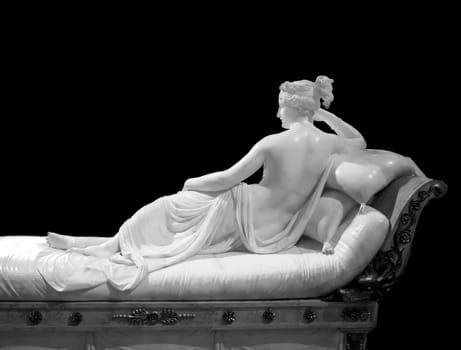 ROME, ITALY - AUGUST 24, 2021: Antonio Canova sculpture of Pauline Bonaparte, his masterpiece located in Villa Borghese