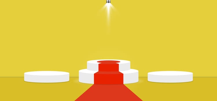 Meadowlark color abstract with stage podium and lighting display platform, modern studio, wall scene fashion, stage podium scene with for Award Ceremony and colorful presentation simple art spotlight summer banner. 3D rendering.
