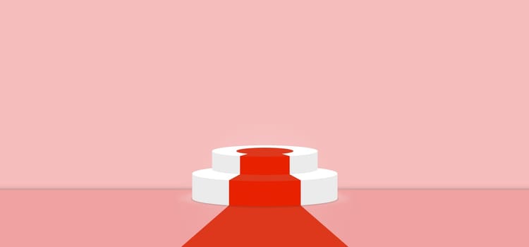 Rose Quartz color abstract with stage podium display platform, modern studio, wall scene fashion, stage podium scene with for Award Ceremony and colorful presentation simple art spotlight summer banner. 3D rendering.