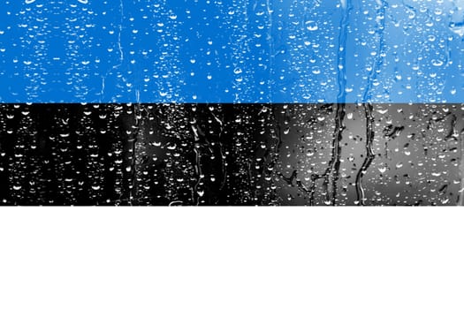 3D Flag of Estonia on a glass with water drop background.